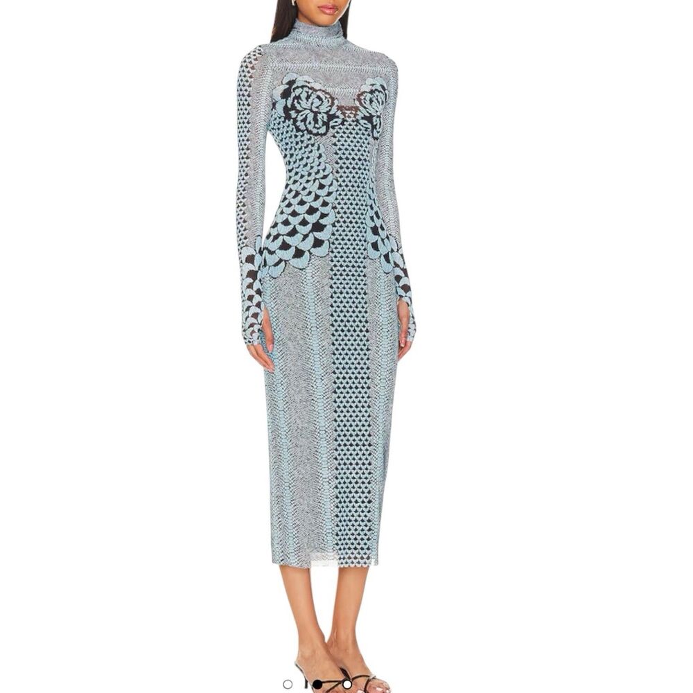AFRM "Shailene" Mesh Turtleneck Midi Dress w/ Slip Sz M Color Aqua Stretchy